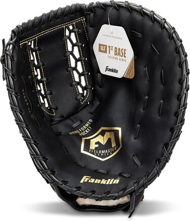 Рукавиця для бейсболу та софтболу Franklin Sports Field Master (правий, 31.8 см) - First Base Mitt, Чорний/Золотий