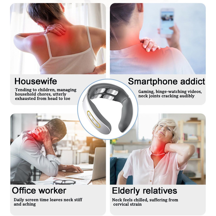 Масажер для шиї 11-в-1 з підігрівом, портативний, 9 рівнів інтенсивності, електричний, для дому, офісу, подорожей