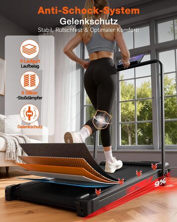 Складане бігове доріжки 4-в-1 з ручним нахилом 9%, тихий електричний біговий тренажер до 10 км/год, безщітковий двигун 3.0 PS, амортизація, LED-дисплей, компактний, для дому та офісу