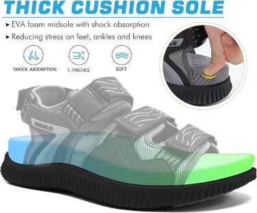 Чоловічі трекінгові сандалі KuaiLu: зручні, ортопедичні, для підтримки стопи при фасціїтісу, літні, легкі, відкриті, з регулюванням на липучці (44 EU, чорно-сірий)