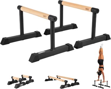 Паралети Gravity Fitness з дерев'яними ручками, середні бруси для каллістеніки, тренувань з вагою тіла, гімнастики, домашнього спортзалу та фітнесу