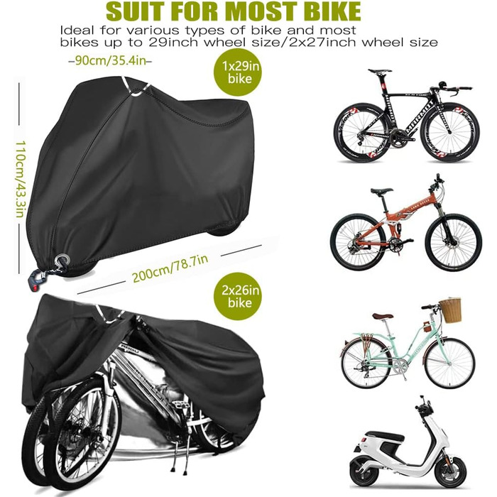 Водонепроникний чохол для велосипеда з щільного оксфордського полотна з кільцями для замка, ПУ-покриття, 200 x 110 x 90CM, з сумкою для зберігання, для зовнішнього використання