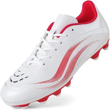 Футбольне взуття для чоловіків та хлопців, шипи, мікрофібра, підходить для штучного газону, футбольні черевики, спортивне взуття для тренувань, професійне футбольне взуття, outdoor спортивне взуття, розмір 39 EU, білий/червоний