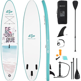Надувна SUP-дошка COSTWAY 320×76×15 см, комплект: рюкзак, насос, весло, страховка, банджі, ремкомплект, до 150 кг, бірюзова, без сидіння