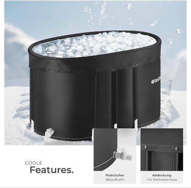 Тектейк® Ванна для крижаного душу з кришкою, крижана ванна, ванна для крижаної терапії та спортсменів - Ø 90 x 75 см (105 x 70 x 65 см)