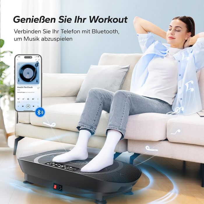 Вібраційна платформа MERACH для тренувань всього тіла, побудова та формування м'язів, автоматичне регулювання швидкості, Bluetooth-динамік, чорний