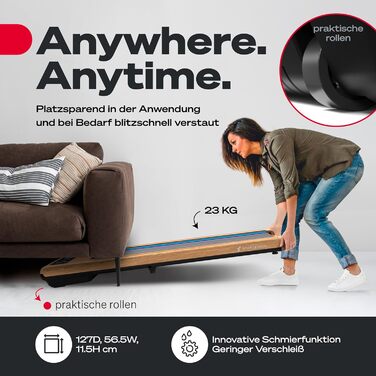 Біговий тренажер Sportstech для дому, Walking Pad, швидкість 1-8 км/год, тренажер під стіл, кут нахилу 11,5%, тихий, з підключенням до додатку, максимальне навантаження 120 кг, компактний, LCD дисплей, для дому та офісу, sWalk (sWalk LWD)