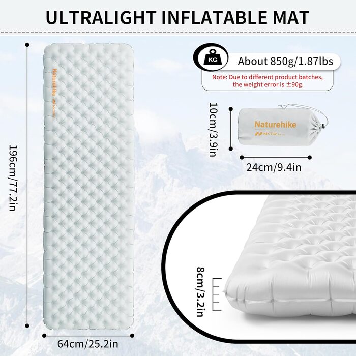 Килимок для кемпінгу Naturehike Thermal 3.2R, 4-сезонний, -5℃, сірий, XL. Ультралегкий, високий R-значення, для зими.