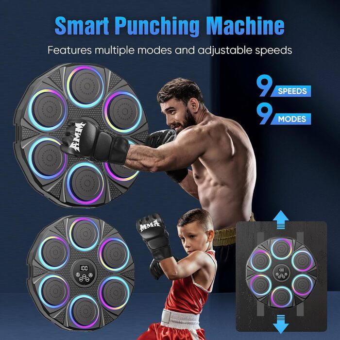 Музична боксерська машина з LED-підсвіткою та Bluetooth, настінна ціль для боксу, 9 режимів швидкості та режим підрахунку, для дорослих та дітей