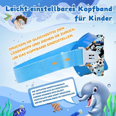 Дитячі окуляри для плавання WAVE Kinder (футбол, блакитні) з антифог покриттям та маскою для снорклінгу, UV-захист