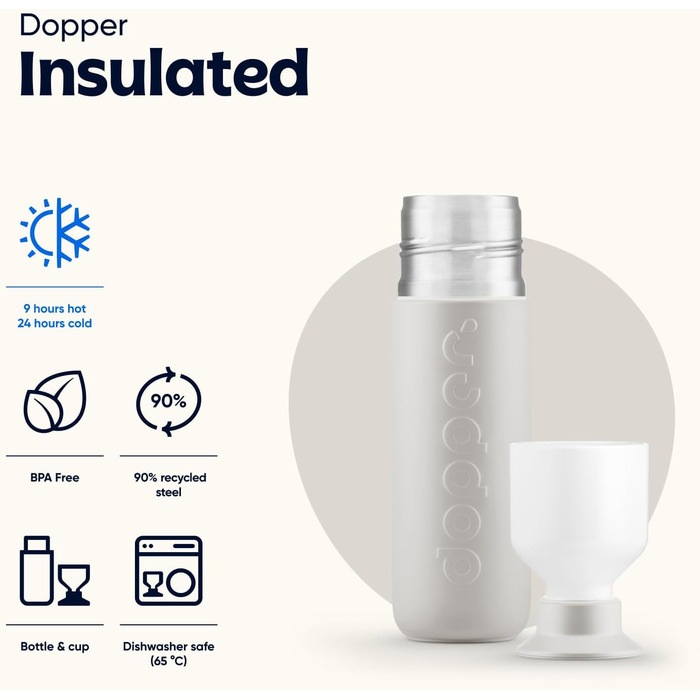 Термос Dopper Insulated Gentle Grey 350 мл – двошаровий, нержавіюча сталь, не протікає, зберігає тепло до 9 годин, холод до 24 годин, для води, кави, чаю