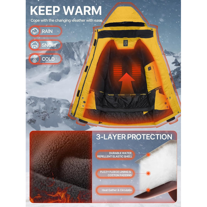 Водонепроникна жіноча зимова куртка FREE SOLDIER з флісовою підкладкою та капюшоном. Зимова куртка-дощовик Ginger Yellow