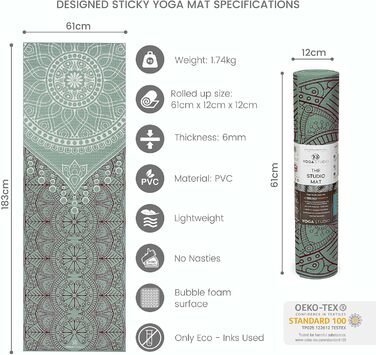 Йога-мат Mandala 183x61 см, 6 мм, нековзкий, зносостійкий, ПВХ