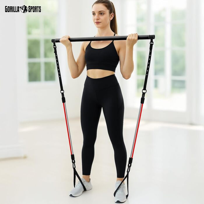 Набір для пілатесу GORILLA SPORTS® з регульованою стійкою, еластичними стрічками та петлями для рук та ніг - для дому, фітнесу та силових тренувань