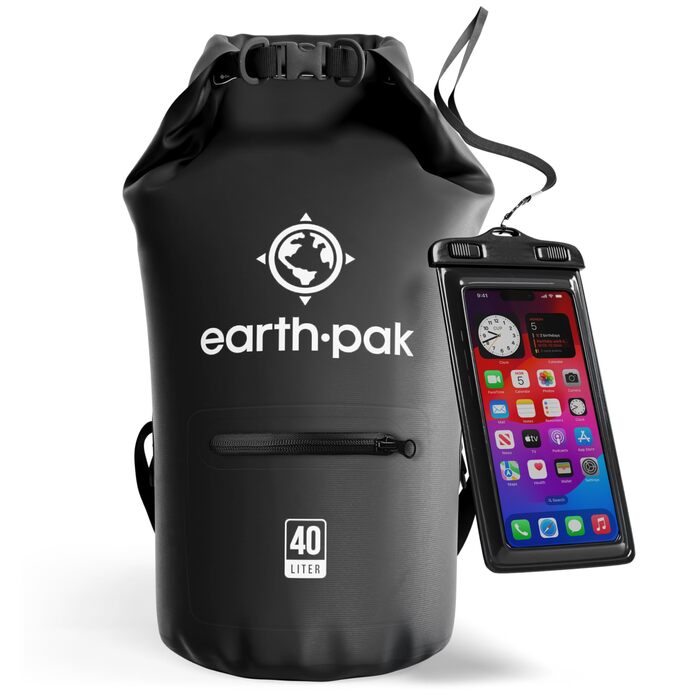 Водонепроникний рюкзак Earth Pak Dry Bag 20L, чорний – для каякінгу, кемпінгу, риболовлі та рафтингу