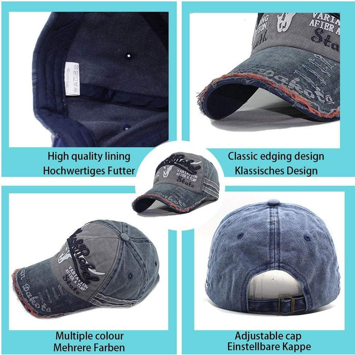 Кепка бейсболка унісекс у вінтажному стилі, регульована retro-кепка для прогулянок та спорту, колір синій