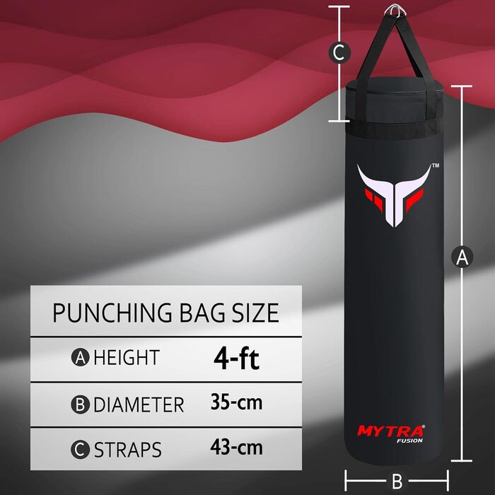 Mytra Fusion підвісний боксерський мішок 4FT, порожній, для MMA, Муай Тай, боксу, карате, для дорослих, чорний