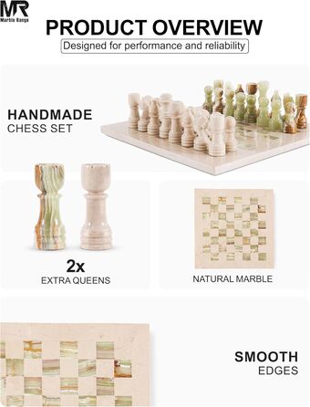 Шаховий набір з мармуру для дорослих, ручної роботи, 32 фігури, 2 додаткові королеви, коробка для зберігання, подарунок, декор (кораловий & темно-коричневий) (Verona & Green)