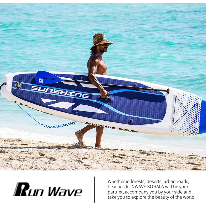 Надувна SUP-дошка Runwave SUNSHINE з антиковзаючим покриттям, широкою платформою та комплектом аксесуарів, для підлітків і дорослих початківців