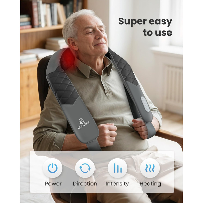 Масажер для шиї та плечей Comfier Shiatsu з підігрівом. Електричний масажний валик для глибокого розслаблення м'язів шиї, плечей та спини. Для дому та офісу.