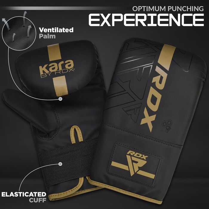Боксерські рукавички RDX KARA для кікбоксингу, муай-тай, MMA, тренувань, золоті, штучна шкіра Maya Hide, для спарингу, боксу, фітнесу, боксерського мішка