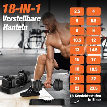 Регульований набір гантелей DH FitLife 2026 від 2,5 до 25 кг, 18 рівнів ваги, професійний комплект гантелей для чоловіків та жінок