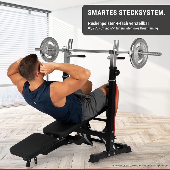 Тренувальна лава Hammer Force 4.0 з раком, складана, з нахилом та плоскою поверхнею, вантажопідйомність 180 кг, ручки для віджимань, стійка для штанги, регульована, для дому, жим лежачи