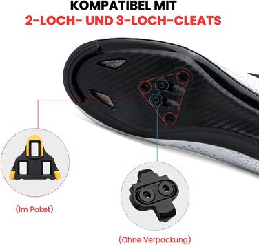 Велотуфлі для чоловіків та жінок, сумісні з SPD-SL/Look KEO, з кріпленнями, розмір 43 EU, білі