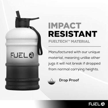 Спортивна пляшка для води Fuel24 Jug на 2,2 літра, велика ємність, без БПА, з ручкою та вибором кришки (потік або трубочка)