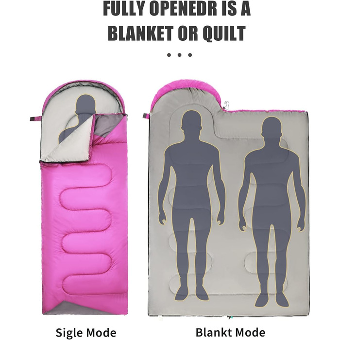 Спальний мішок для дорослих, походів, легкий, водонепроникний, для холодної погоди. Підходить для жінок, чоловіків, дівчаток та хлопчиків. Ідеальний для кемпінгу, трекінгу, відпочинку на природі, полювання. З компресійним мішком (фіолетовий)