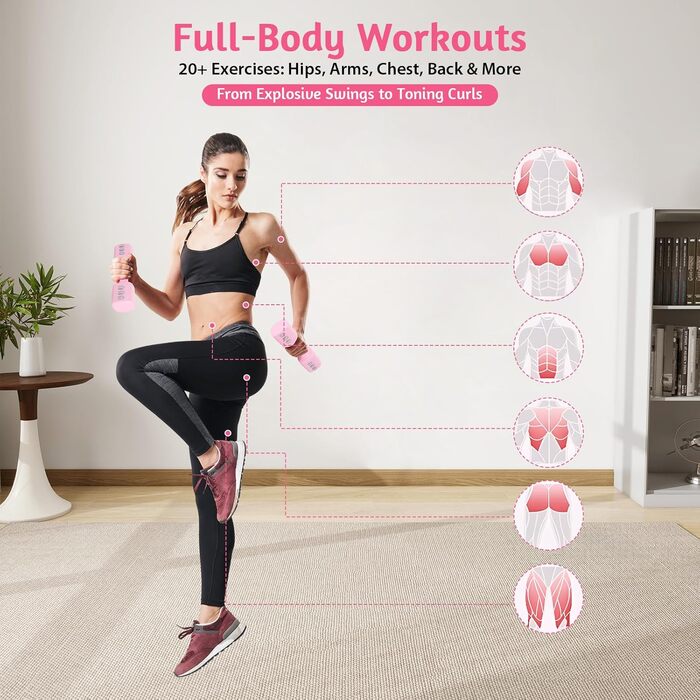 Регульований набір гантелей-кетлбелів для жінок 1 кг, рожевий (2-в-1) для фітнесу вдома