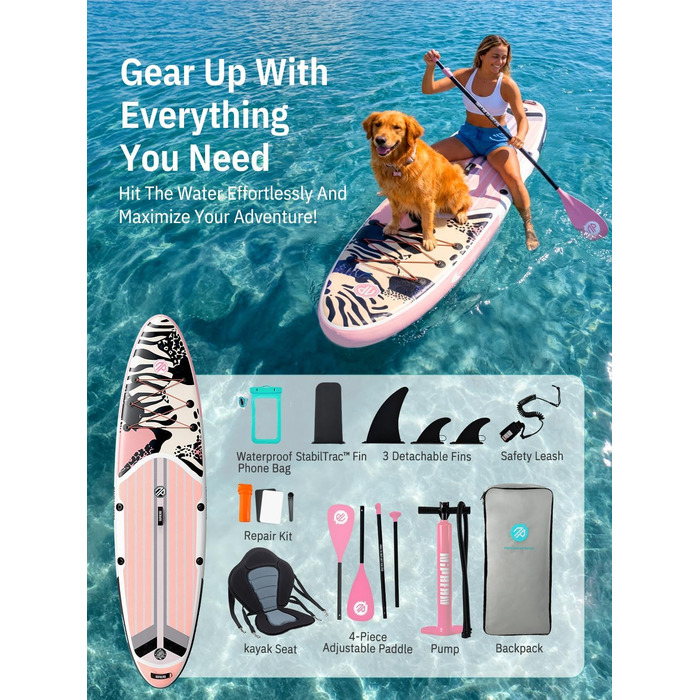 Надувне SUP-борд Niphean Stand Up Paddle Board з сидінням та аксесуарами, 320см, 200кг, для 2 осіб, StabilTrac-Fin