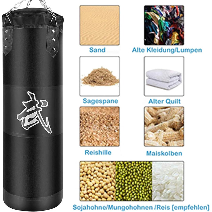 Боксерський мішок для підвішування (без наповнення) для MMA, Муай Тай, кікбоксингу. Комплект з міцною сталевою ланцюгом та чорним боксерським мішком + боксерські рукавички