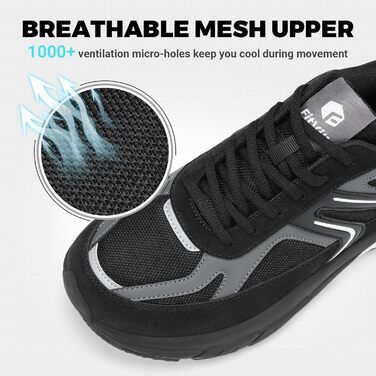 Кросівки FitVille для чоловіків з широкою ногою, чорні та сірі: бігові, спортивні, з амортизацією, дихаючі, для бігу та повсякденного носіння
