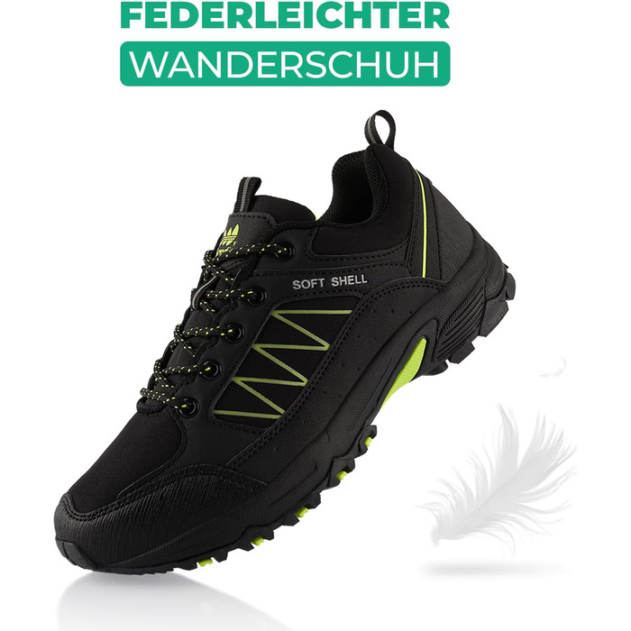 Туфлі для хайкінгу/трекінгу для жінок та чоловіків, Softshell, Trail Running, чорний, зелений (46 EU)