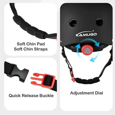 Дитячий шолом KAMUGO для велосипеда та самоката, 2-8 років, з захистом колін, ліктів та зап'ясть (Чорний матовий)