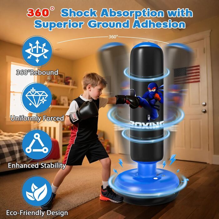 Дитячий боксерський мішок Qoosea 160 см з рукавичками та насосом, подарунок для хлопчиків та дівчаток 3–12 років. Підходить для карате, кікбоксингу, тхеквондо
