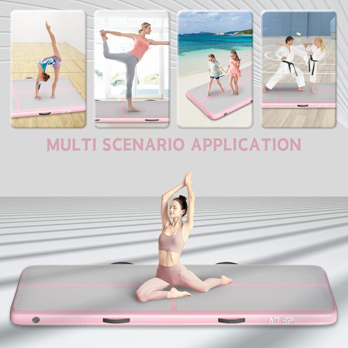 Гімнастичний надувний мат, 3 м, для гімнастики, фітнесу, йоги, бойових мистецтв, пляжу, 10'x3.3'x4' (300x100x10 см), Рожевий