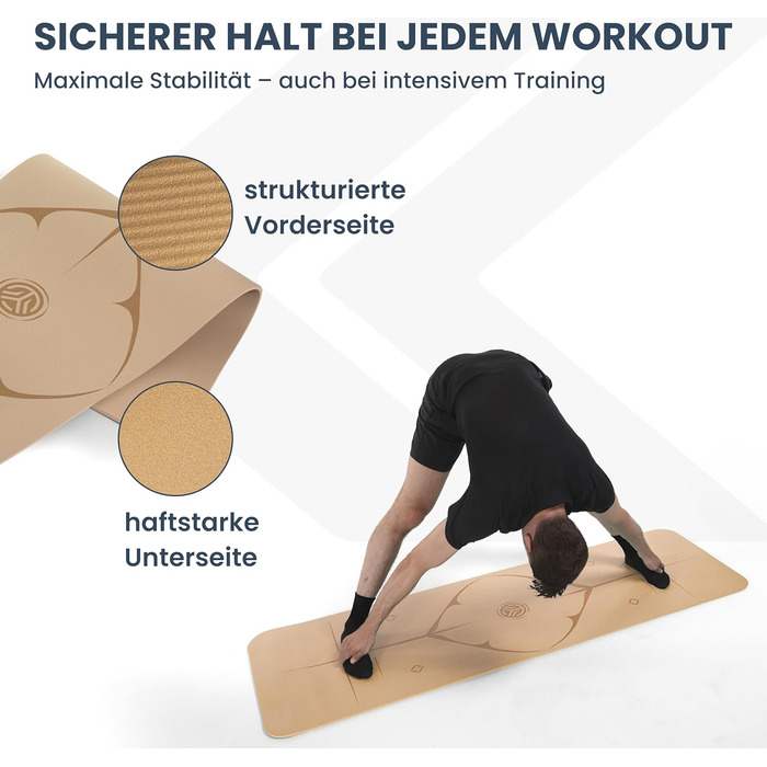 Йога мат для занять йогою, пілатесом та силовим тренуванням – німецької розробки, з антиковзаючим покриттям, для захисту суглобів, 2 товщини (1,0 та 1,5 см), м'яка спортивна мат, коричнева