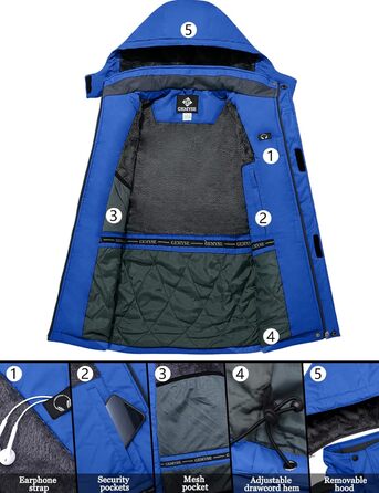 Куртка для сноуборду GEMYSE чоловіча, вітронепроникна, водонепроникна, з флісовою підкладкою, зимова, з капюшоном, для активного відпочинку (L, блакитний, сірий)