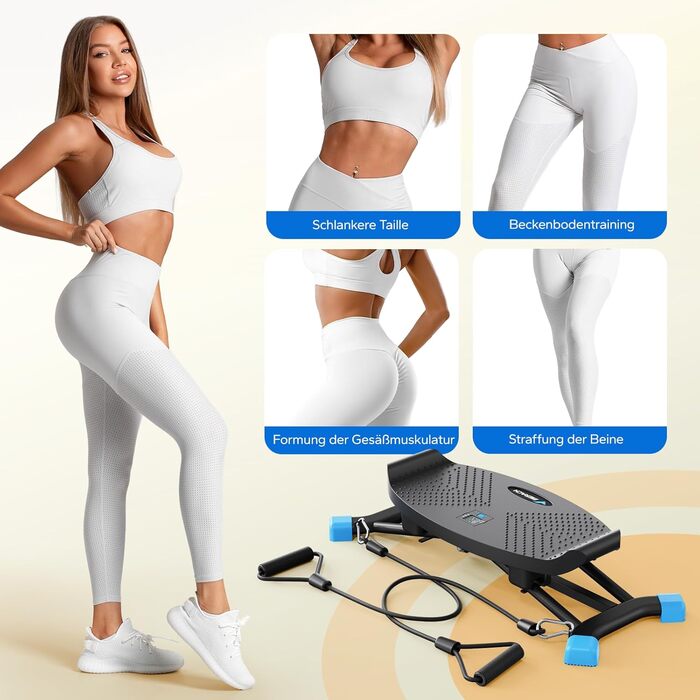 Балансборд MERACH для дорослих з дисплеєм, тренажер рівноваги з 2 еластичними стрічками, до 136 кг, для реабілітації та координації, домашній спортзал, для початківців (Чорний)