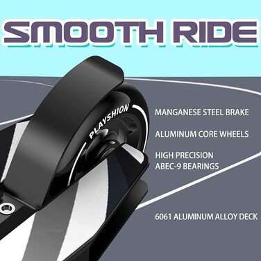 PlayShion Скутер Фристайл з колесами 100 мм та підшипниками ABEC 9 для дітей та дорослих, чорний