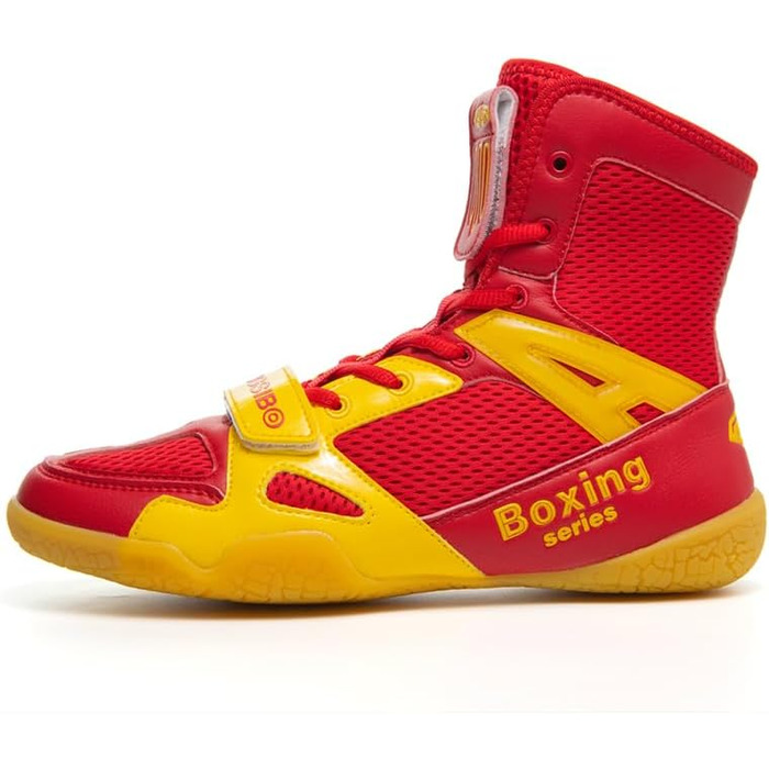 Боксерські черевики для чоловіків та жінок, дитячі, для індоор-фітнесу, бойові черевики, антиковзкі та дихаючі хай-топ бойові черевики, 40 EU, червоний, жовтий