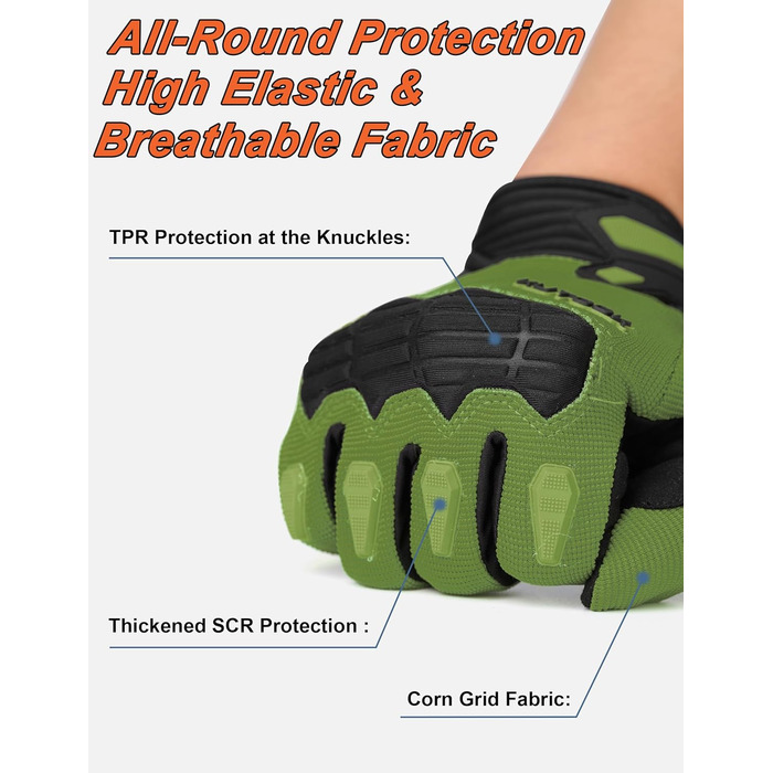 Рукавички для гірського велосипеда KUTOOK: захист долоні, сенсорний екран, дихаючі, зелені, XL