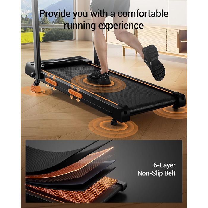 Складана бігова доріжка LONTEK з нахилом 10%, Walking Pad з поручнем, швидкість 1–10 км/год, потужність 2.5 к.с., LED-дисплей, пульт ДК, до 120 кг, компактна для дому