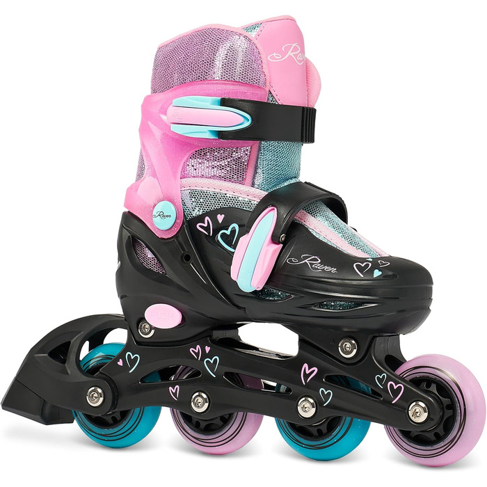 Дитячі ролики RAVEN 4-в-1 (34-37) - ролики-коньки, регульовані, чорний/м'ятний/рожевий