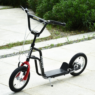 Дитячий самокат HOMCOM Scooter City Scooter від 5 років кікборд з 12 дюймовими пневматичними шинами в чорному кольорі 120x58x75-80 см для безпечної їзди