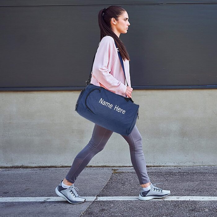 Персоналізована спортивна сумка для подорожей з вишивкою, індивідуальний напис, відділення для взуття та вологих речей (Синя)