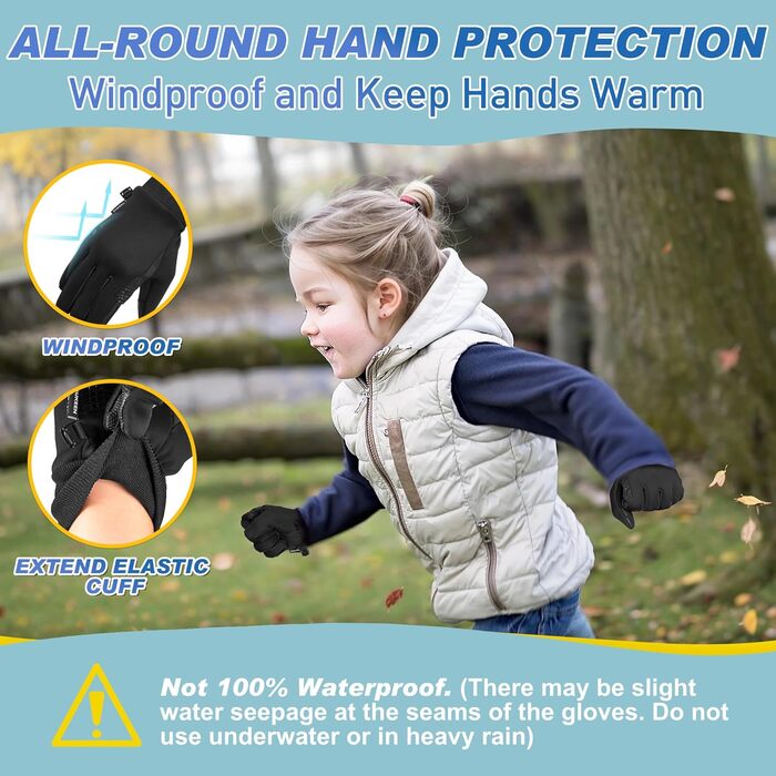 Рукавички для дітей Sukeen Softshell, теплі велосипедні рукавички, вітронепроникні, антиковзні, для їзди на конях, спортивні, для хлопчиків та дівчаток (L, чорний)