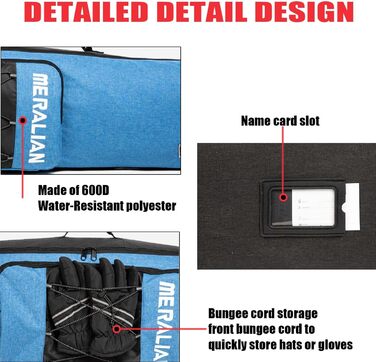 Чохол для сноуборду MERALIAN для подорожей літаком, 165 см, чорний/синій. Зберігає сноуборд, черевики, одяг, шолом та спорядження.